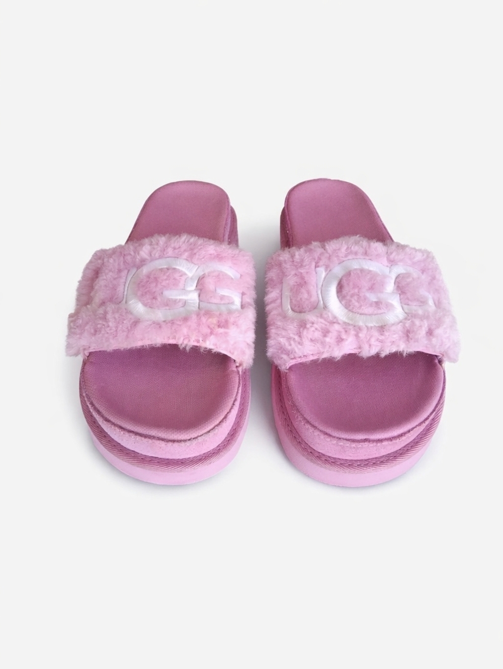 UGG Layton Pink Fluff Logo Slides Slippers Cozy Platform Sandals Size 7 - Picture 2 of 14